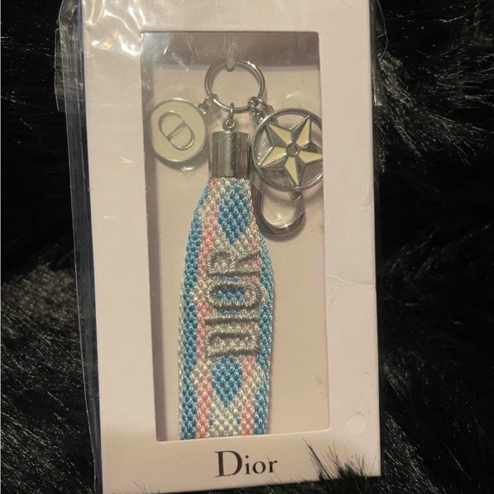 New Sealed Dior Blue and Pink Woven Keychain